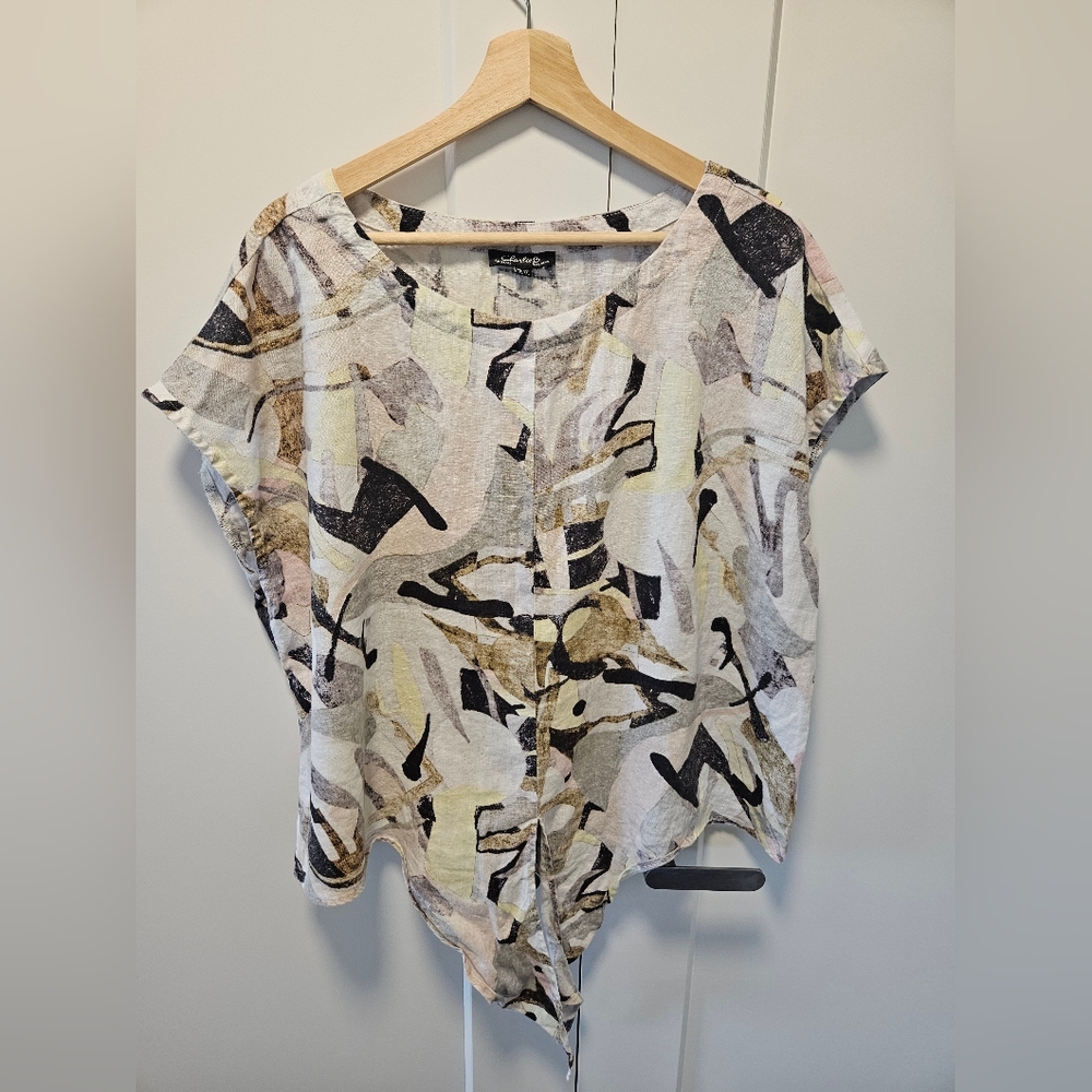 Charlie B Abstract Print Linen Top Size 2X